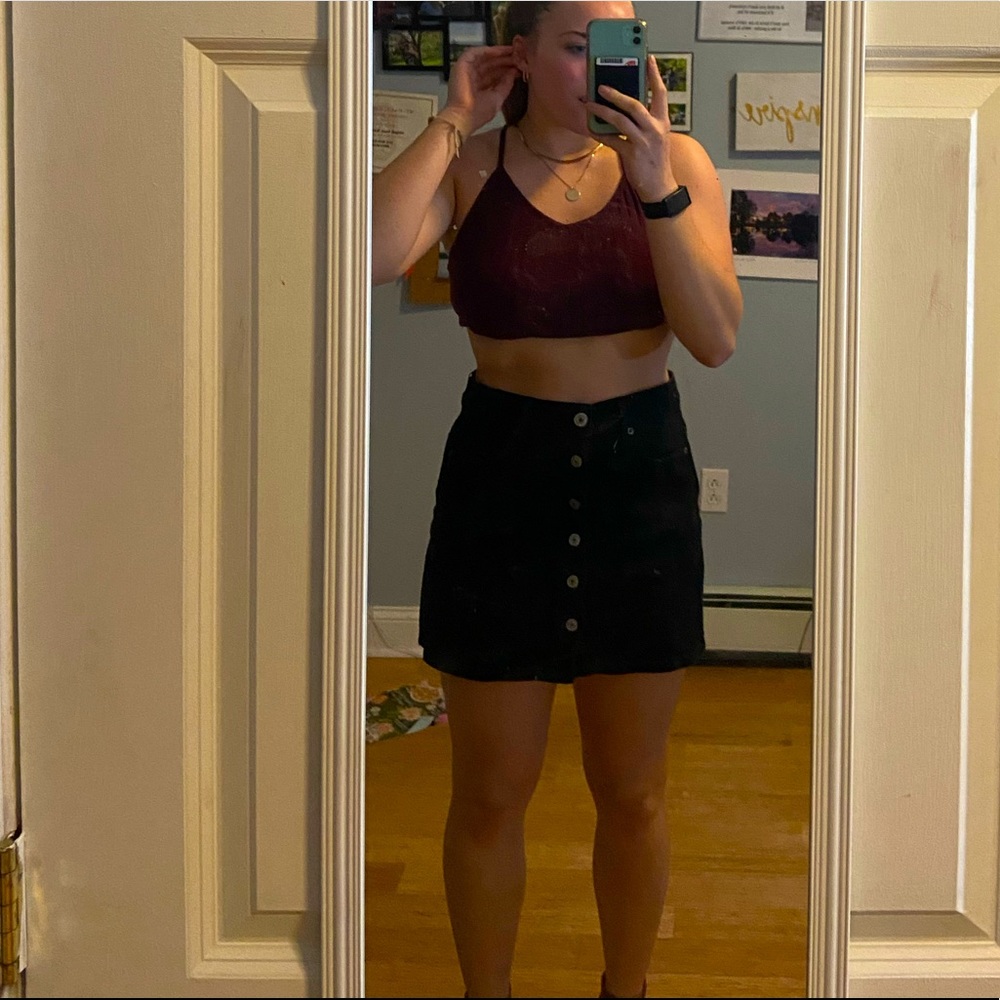 black denim button up skirt